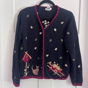 Vintage 2002 Cat/Birds Fall Themed Sweater Large